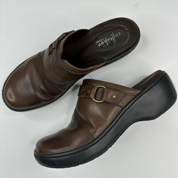 Clarks Women's Misty Dark Brown Delana Leather Clog Mules US 8 - Picture 1 of 16